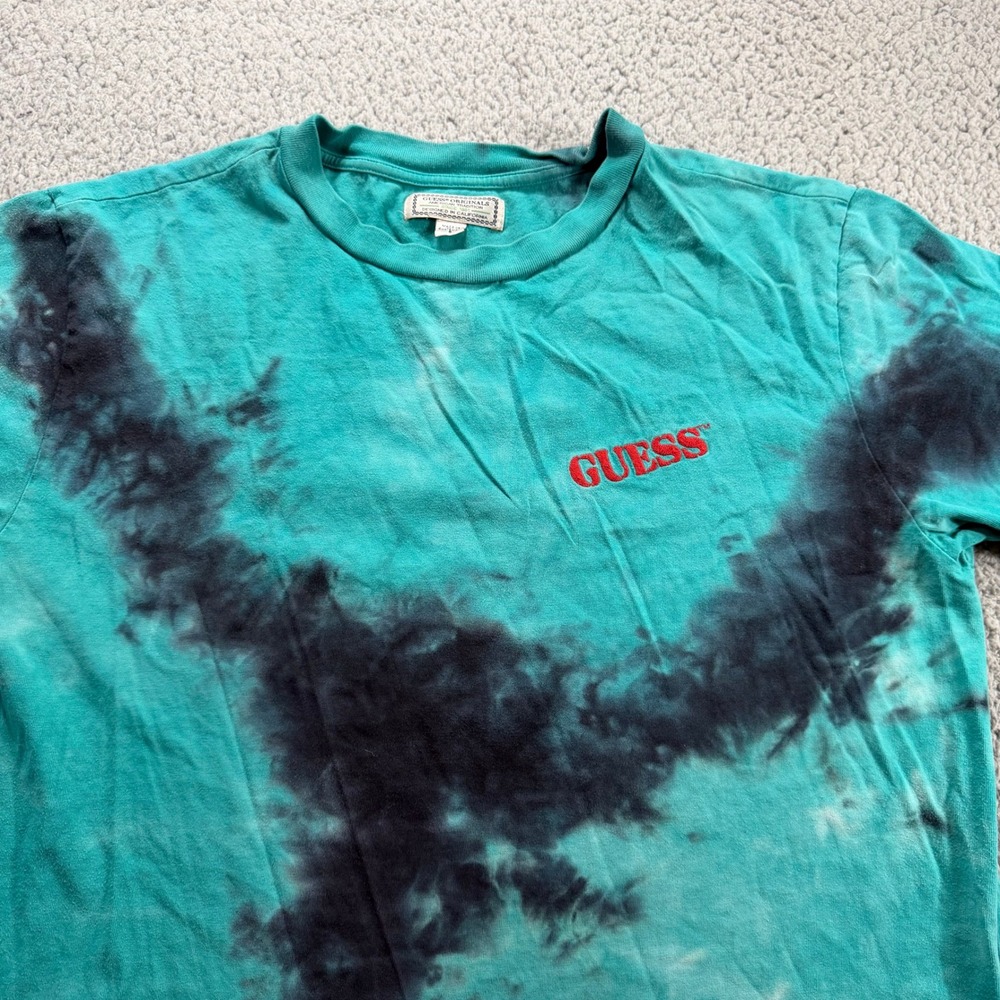 Guess Originals Mens Teal Black Tie Dye Nautical Flag Graphic T-Shirt Small - Picture 7 of 7